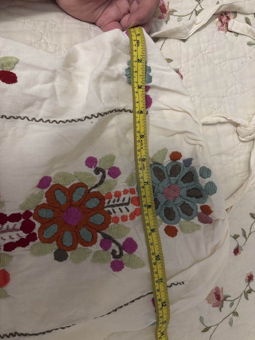 MEXICANA White Cotton Top with Multicolor Floral HAND Embroidery - Picture 15 of 16